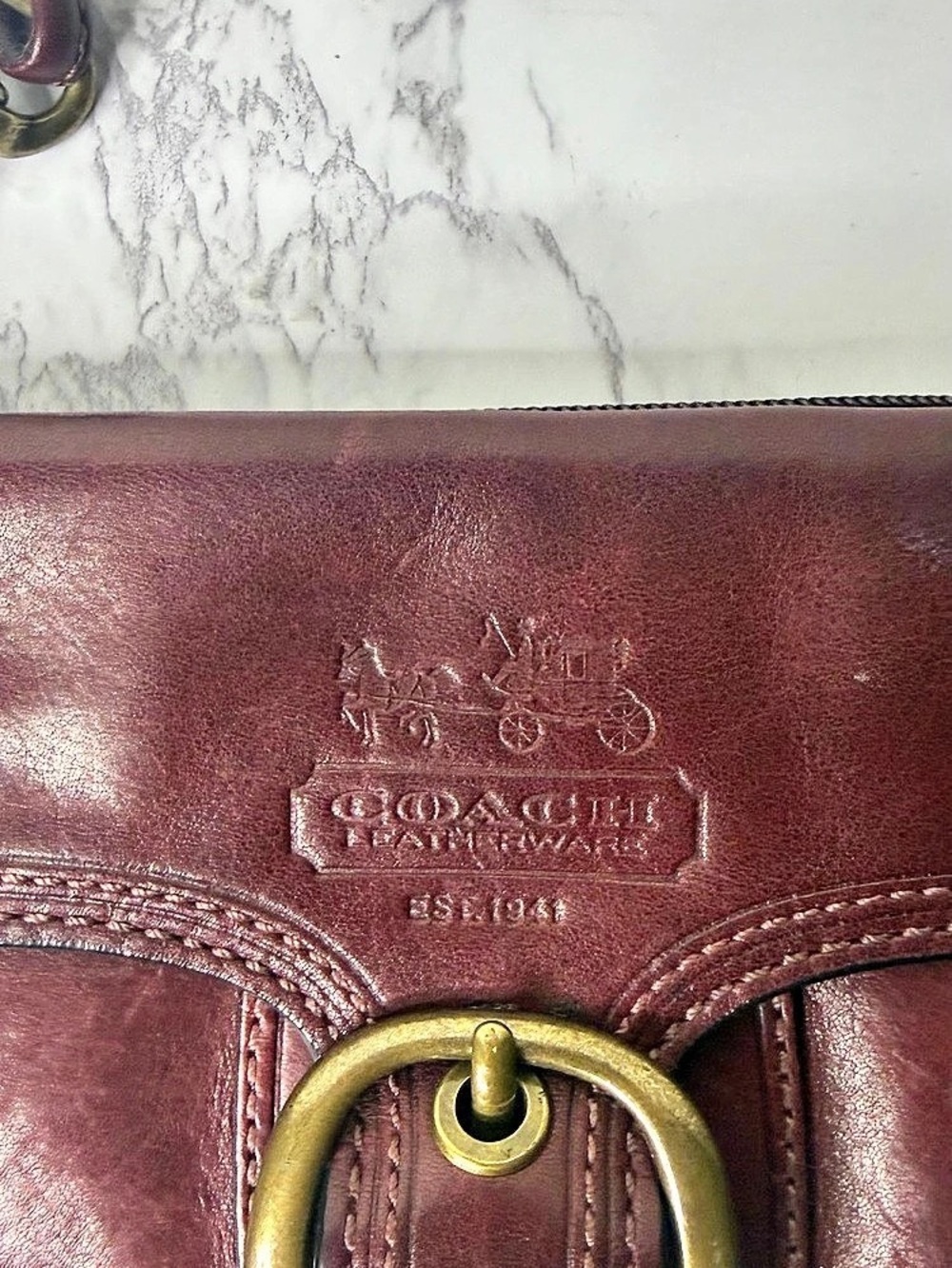 Vintage Coach Bleecker Burgundy Leather Buckle Flap Wristlet / Clutch - Picture 3 of 7